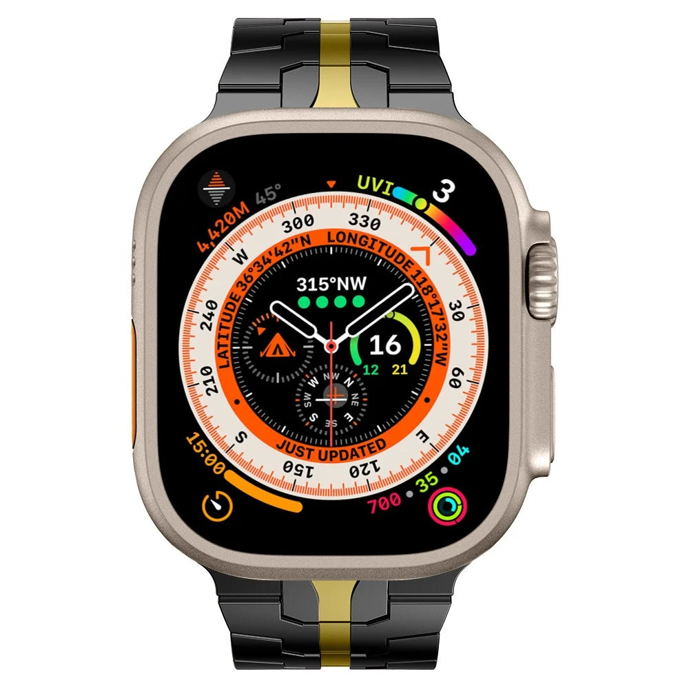 For Apple Watch Ultra 3 2 1 49mm / Series 11 10 46mm / 9 8 7 45mm / SE3 SE2 SE 6 5 4 44mm / 3 2 1 42mm Watch Band Stainless Steel - Black+Gold - 3
