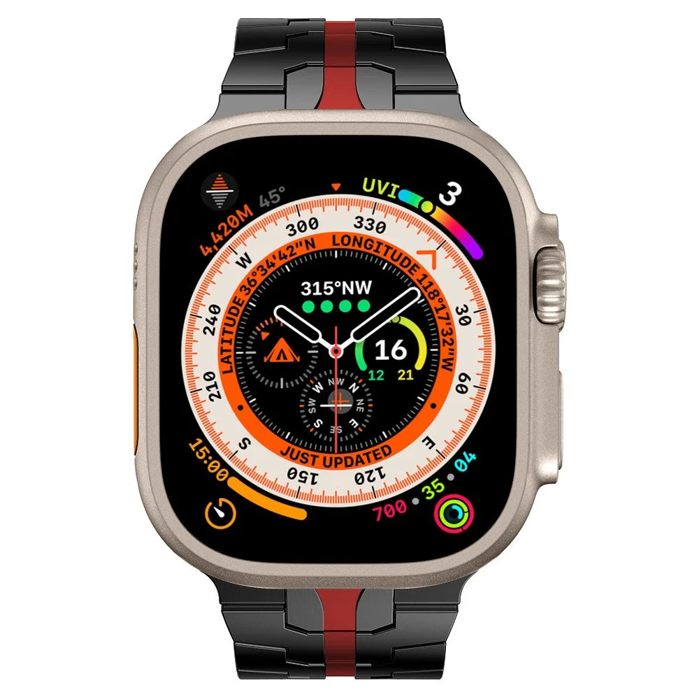 For Apple Watch Series 11 10 42mm / 9 8 7 41mm / SE3 SE2 SE 6 5 4 40mm / 3 2 1 38mm Stainless Steel Band Watch Strap - Black+Red - 3