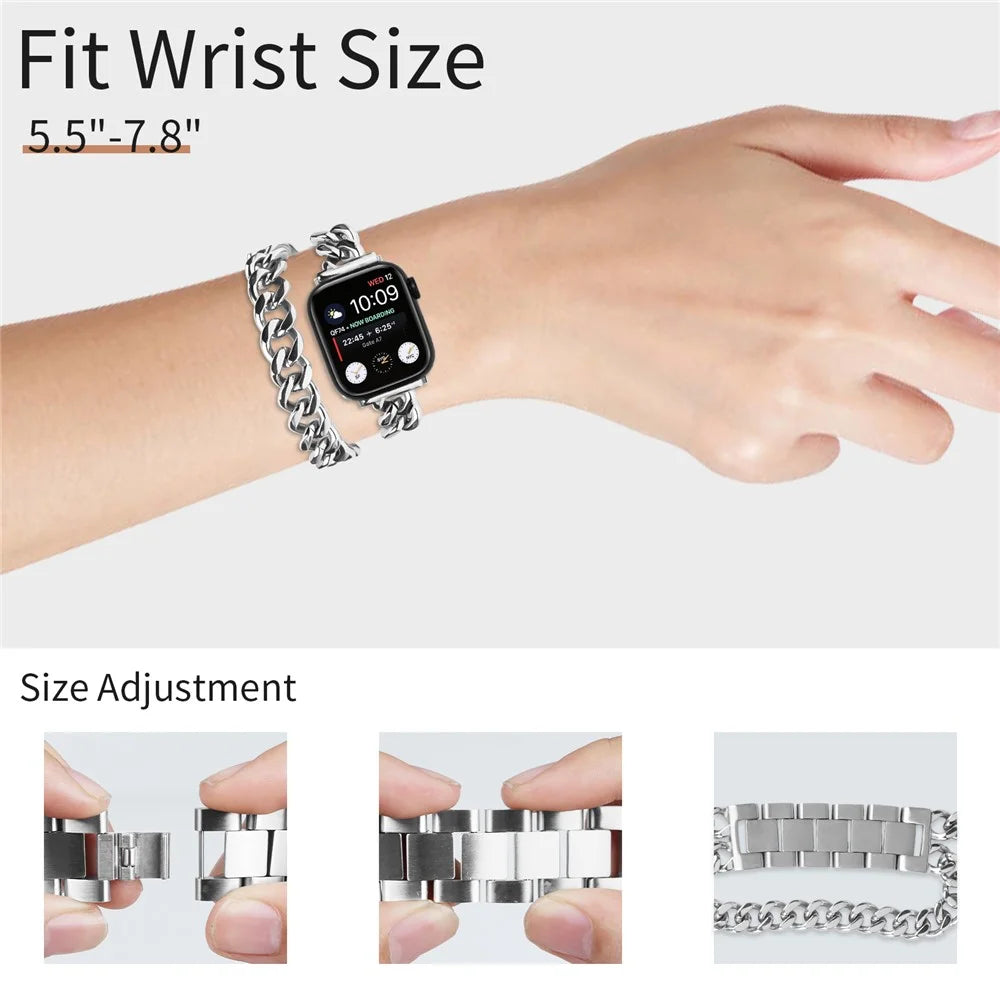 For Apple Watch Series 11 10 42mm / 9 8 7 41mm / SE3 SE2 SE 6 5 4 40mm / 3 2 1 38mm Stainless Steel Bracelet Strap - Silver - 4