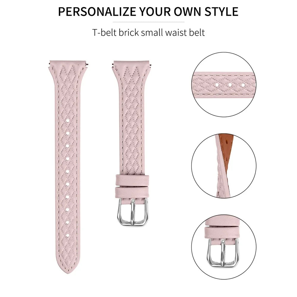 For Pebble 2 / Time Round Rhombus Imprinted Genuine Cow Leather Watch Strap - Pink - 2