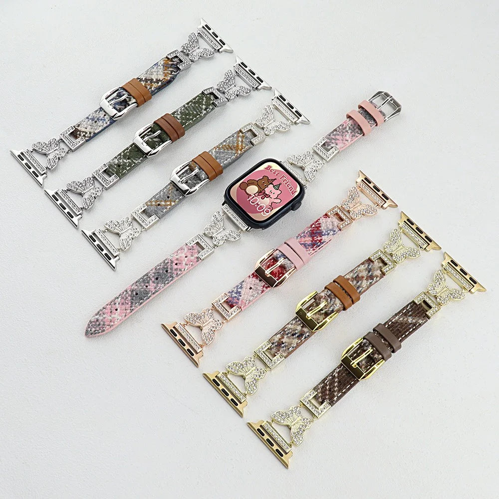 For Apple Watch Series 11 10 42mm / 9 8 7 41mm / SE3 SE2 SE 6 5 4 40mm / 3 2 1 38mm Watch Band with Butterfly Connectors - Green - 4
