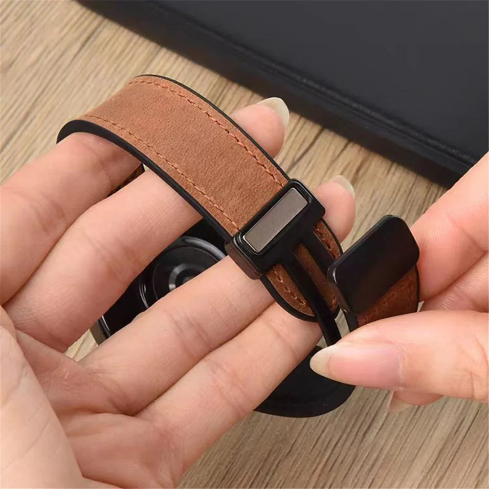 For Samsung Galaxy Gear S3 Classic / Huawei Watch GT 4 46mm Magnetic Genuine Cow Leather Watch Strap, 22mm - Light Brown - 3
