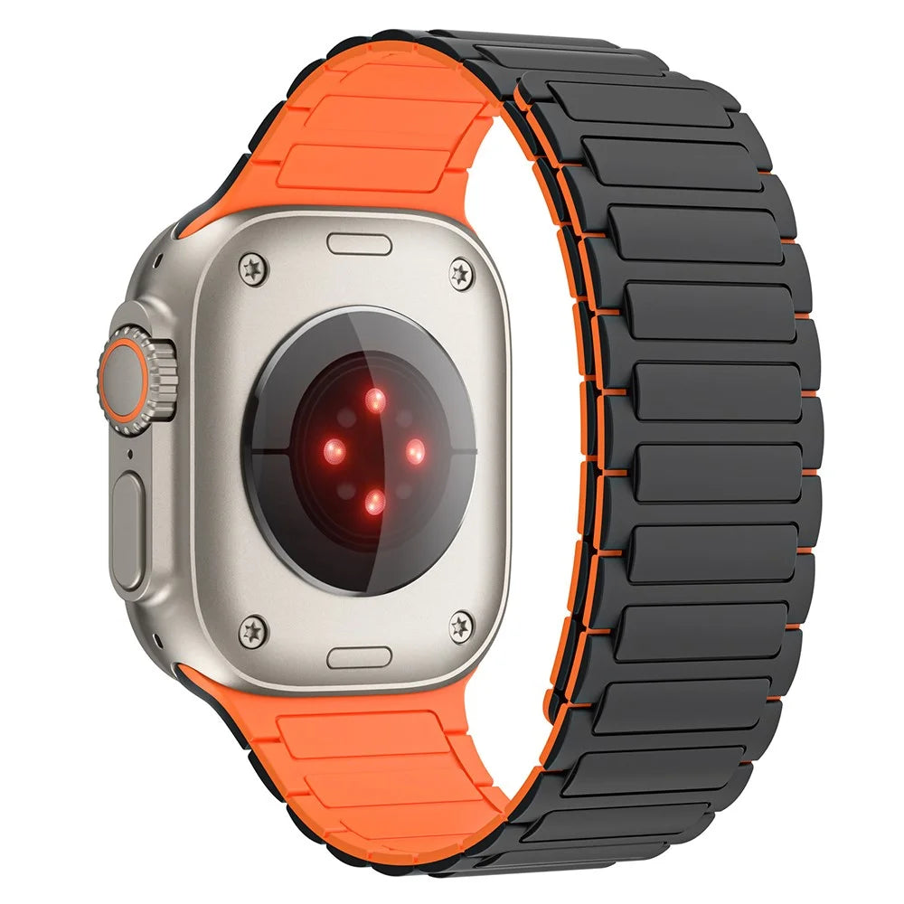 For Apple Watch Ultra 3 2 1 49mm / Series 11 10 46mm / 9 8 7 45mm / SE3 SE2 SE 6 5 4 44mm / 3 2 1 42mm 3 Beads Watch Strap - Black+Orange - 5