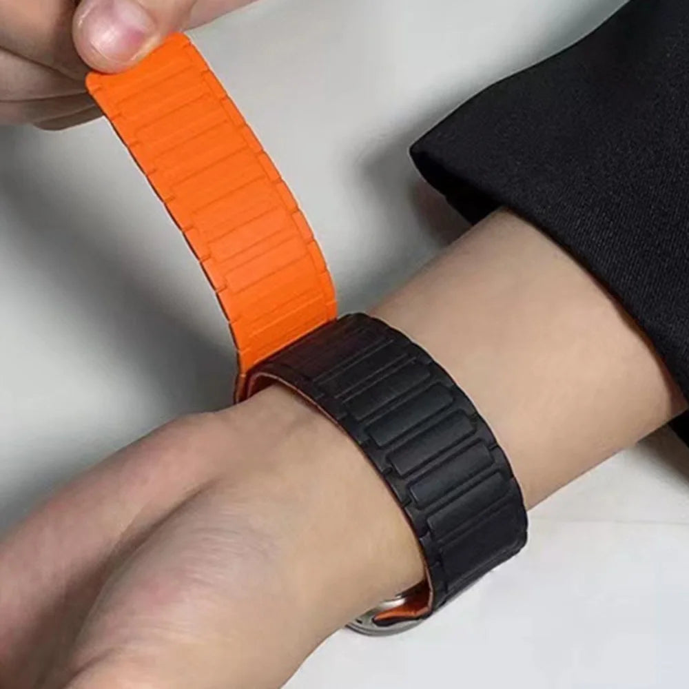 For Apple Watch Ultra 3 2 1 49mm / Series 11 10 46mm / 9 8 7 45mm / SE3 SE2 SE 6 5 4 44mm / 3 2 1 42mm 3 Beads Watch Strap - Black+Orange - 7