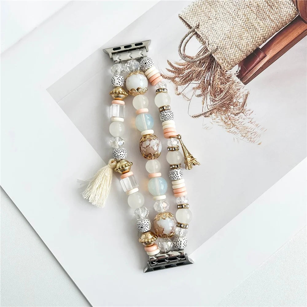 For Apple Watch Series 11 10 42mm / 9 8 7 41mm / SE3 SE2 SE 6 5 4 40mm / 3 2 1 38mm Watch Band Beaded Strap - Beige - 2