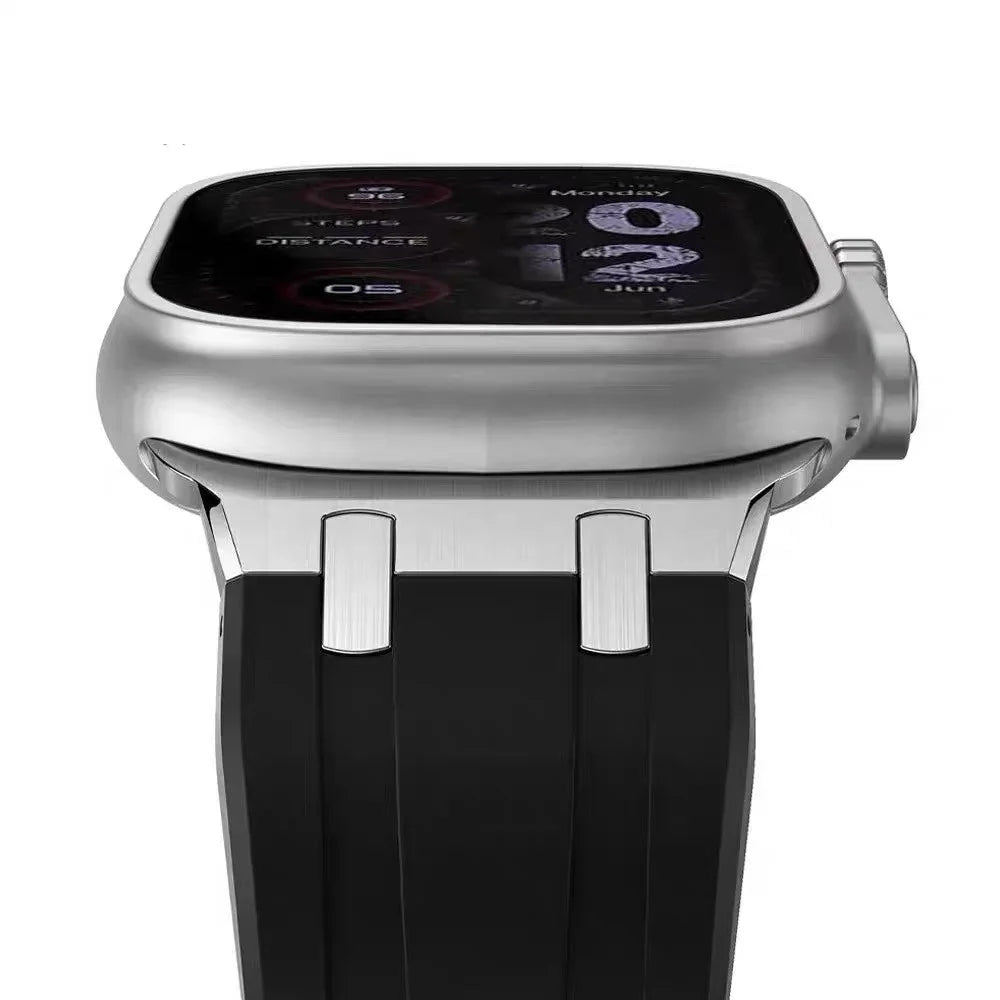 For Apple Watch Series 11 10 42mm / 9 8 7 41mm / SE3 SE2 SE 6 5 4 40mm / 3 2 1 38mm Silicone Band Butterfly Buckle Watch Strap - Black - 6