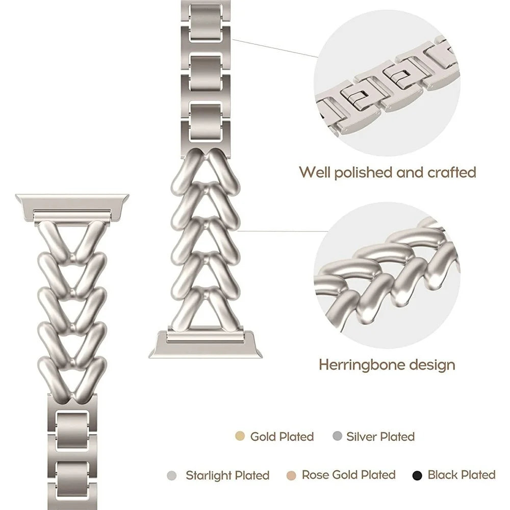 V-Shape Watch Strap for Apple Watch Series 11 10 42mm / 9 8 7 41mm / SE3 SE2 SE 6 5 4 40mm / 3 2 1 38mm Zinc Alloy Band - Starlight - 3
