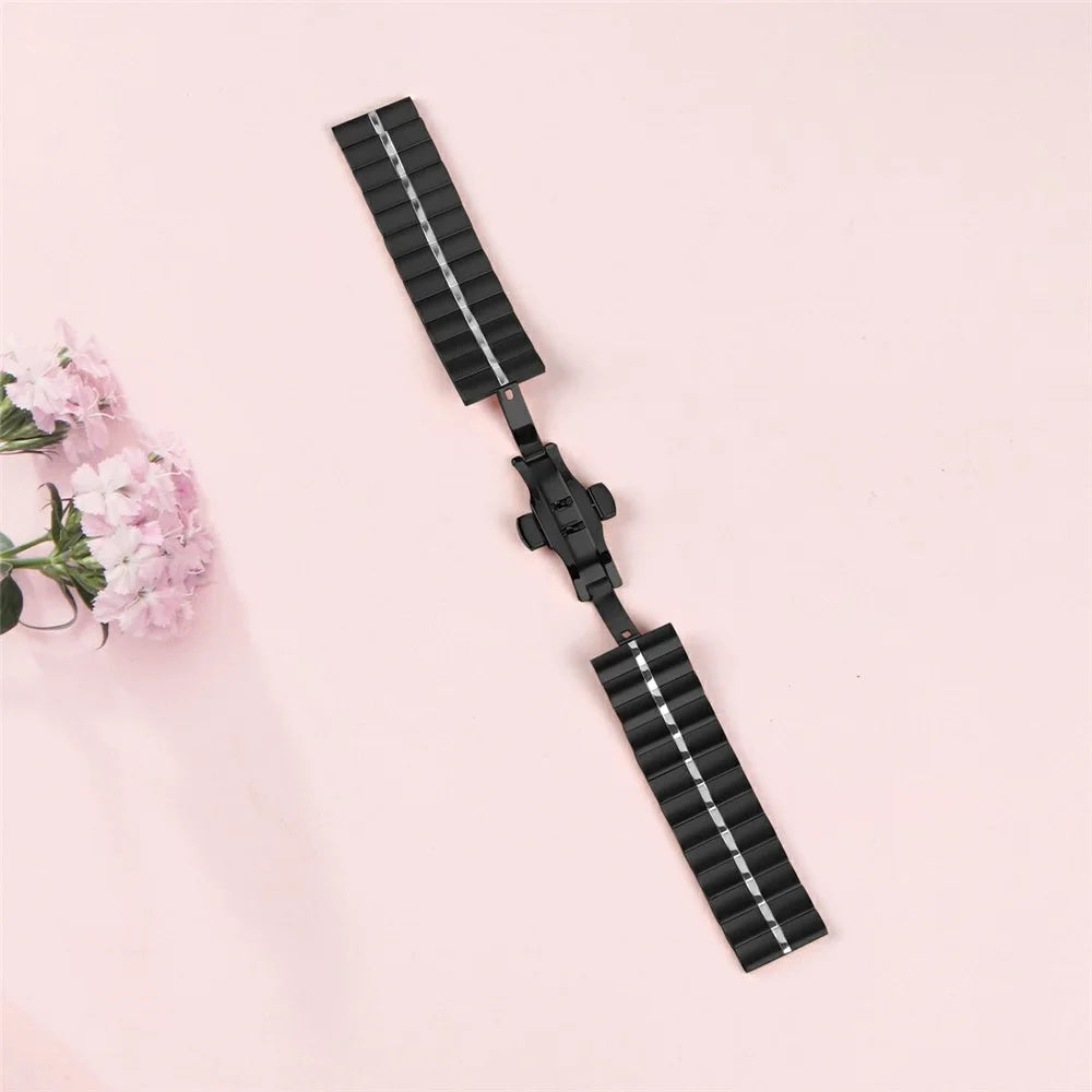 For Honor MagicWatch 2 46mm Watch Strap Bracelet Stainless Steel Butterfly Buckle Band - Black+Silver - 4