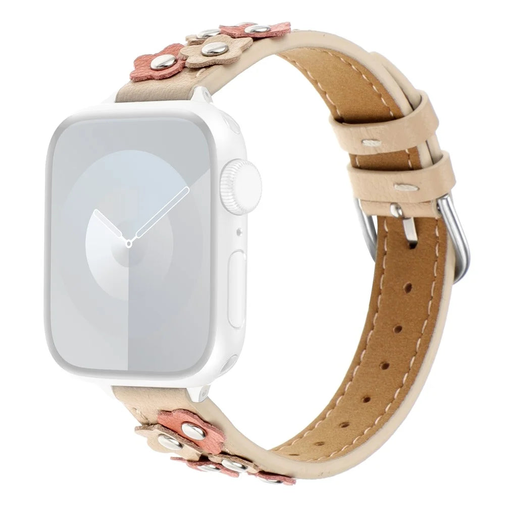 For Apple Watch Ultra 3 2 1 49mm / Series 11 10 46mm / 9 8 7 45mm / SE3 SE2 SE 6 5 4 44mm / 3 2 1 42mm Watch Strap PU Leather Band - Apricot - 1
