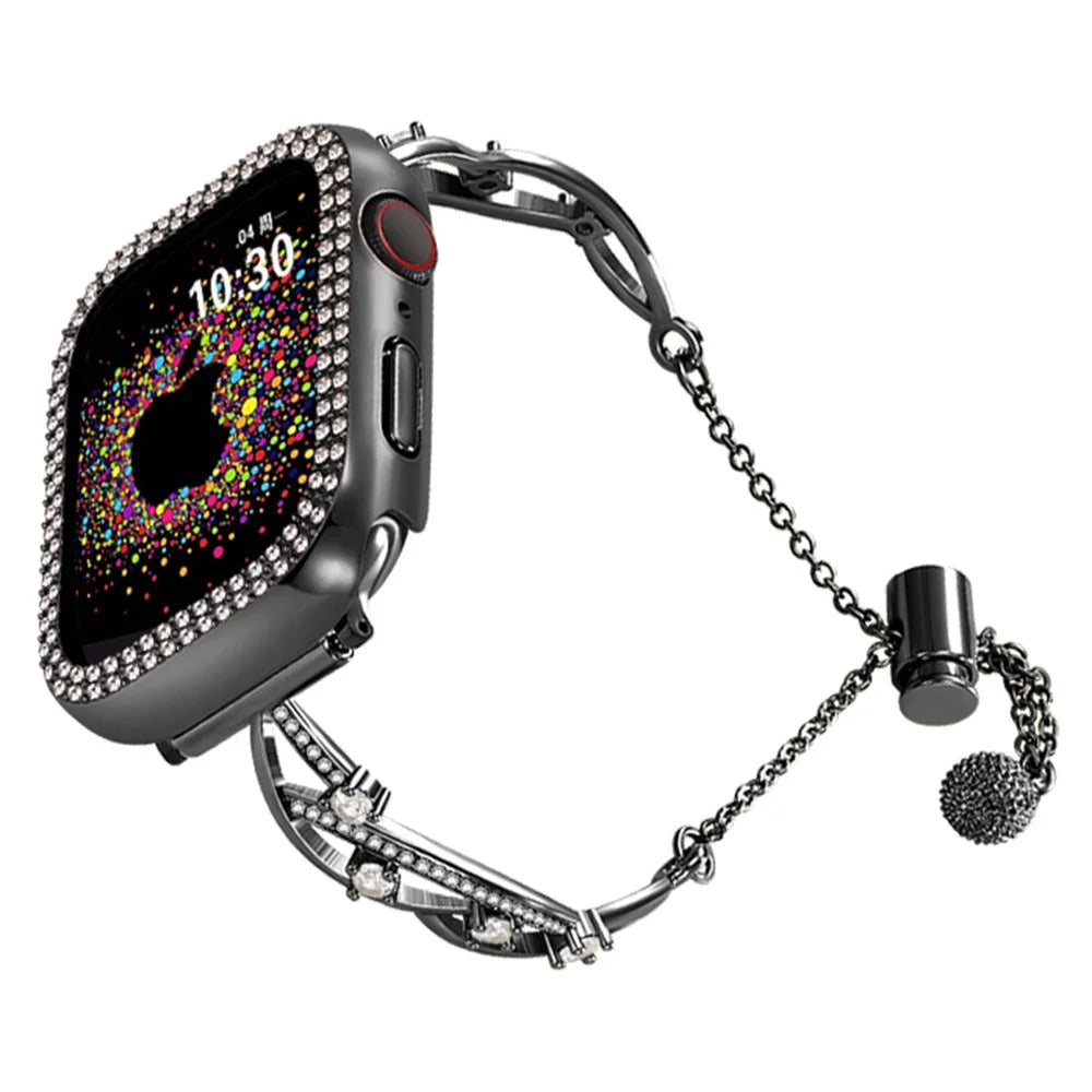 20mm Universal Smart Watch Rhinestone Decor Bracelet Copper Replacement Wrist Band - Black - 2