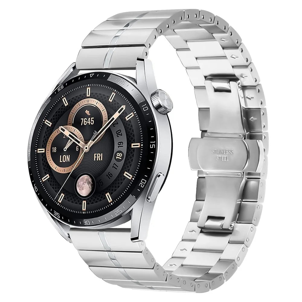For Garmin Vivoactive 4 Smart Watch Strap Stainless Steel Watch Band with Butterfly Buckle - Silver - 2