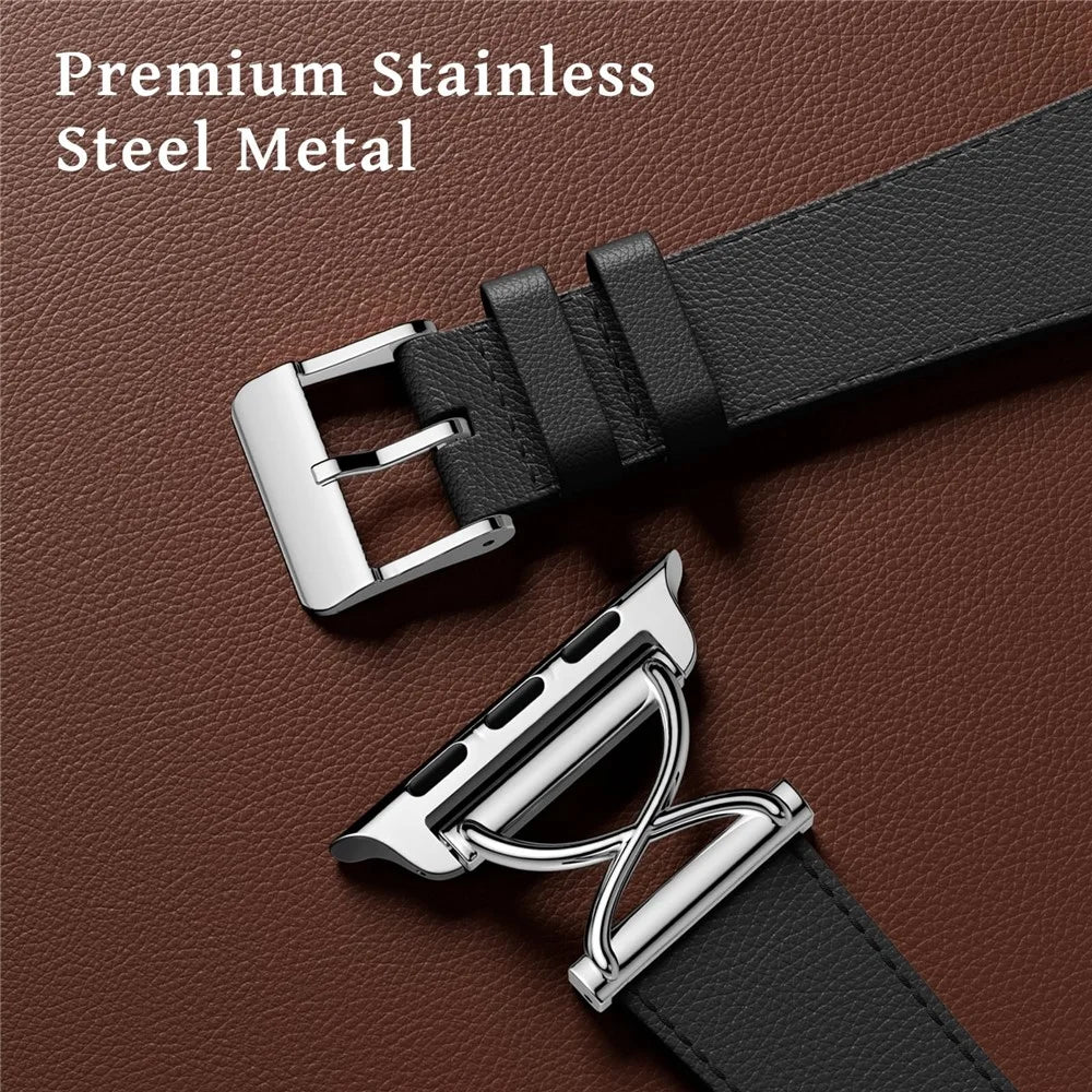 Genuine Cow Leather Strap for Apple Watch Series 11 10 42mm / 9 8 7 41mm / SE3 SE2 SE 6 5 4 40mm / 3 2 1 38mm Wrist Band with Silver Buckle - 5