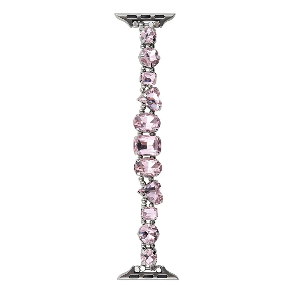 Watch Bracelet For Apple Watch Series 11 10 42mm / 9 8 7 41mm / SE3 SE2 SE 6 5 4 40mm / 3 2 1 38mm Glass Diamond Decor Watch Strap - Pink / Elastic - 1
