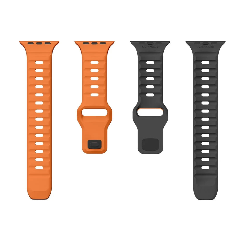 Watch Strap For Apple Watch Series 11 10 42mm / 9 8 7 41mm / SE3 SE2 SE 6 5 4 40mm / 3 2 1 38mm Dual Color Silicone Band - Orange+Black - 5