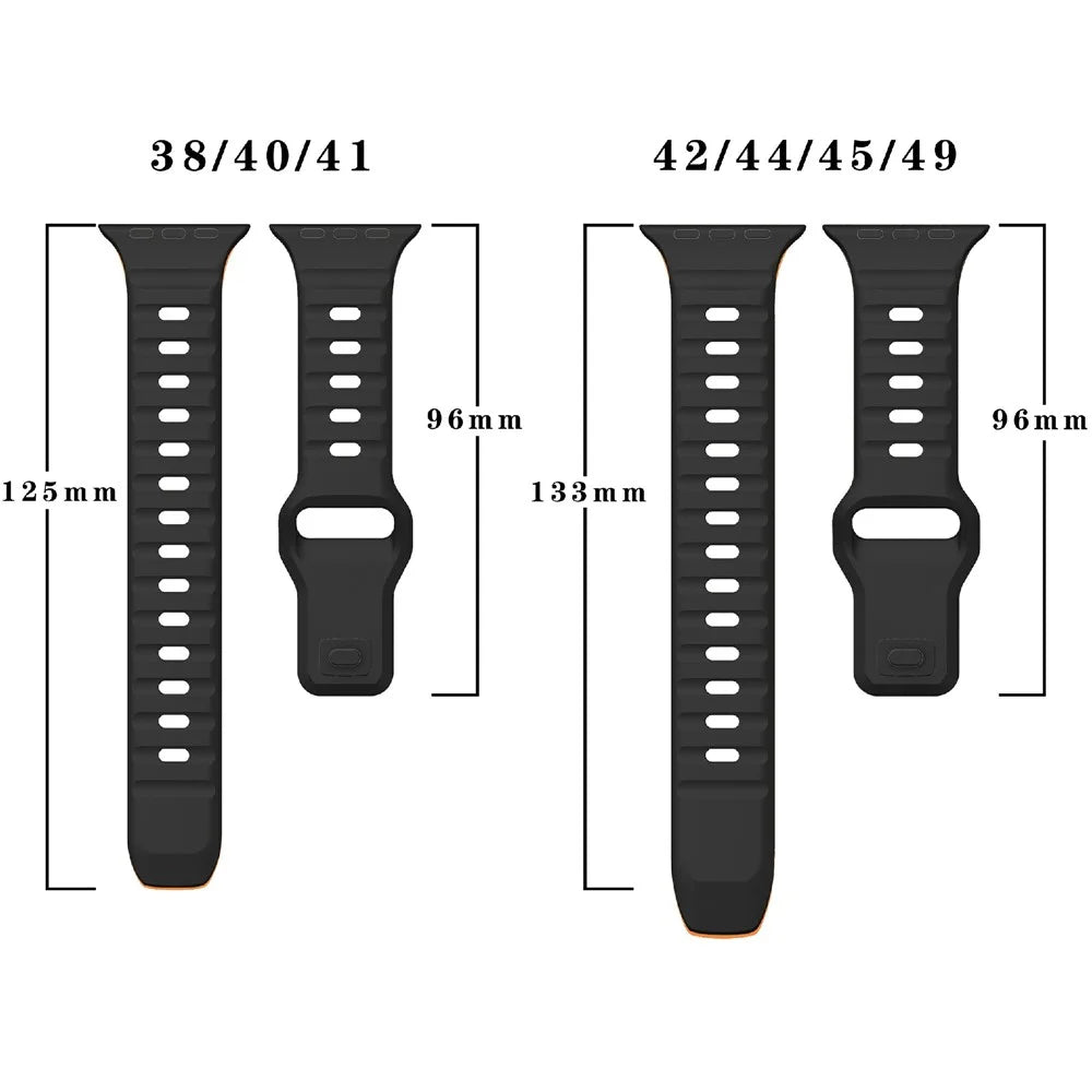 Watch Strap For Apple Watch Series 11 10 42mm / 9 8 7 41mm / SE3 SE2 SE 6 5 4 40mm / 3 2 1 38mm Dual Color Silicone Band - Orange+Black - 7