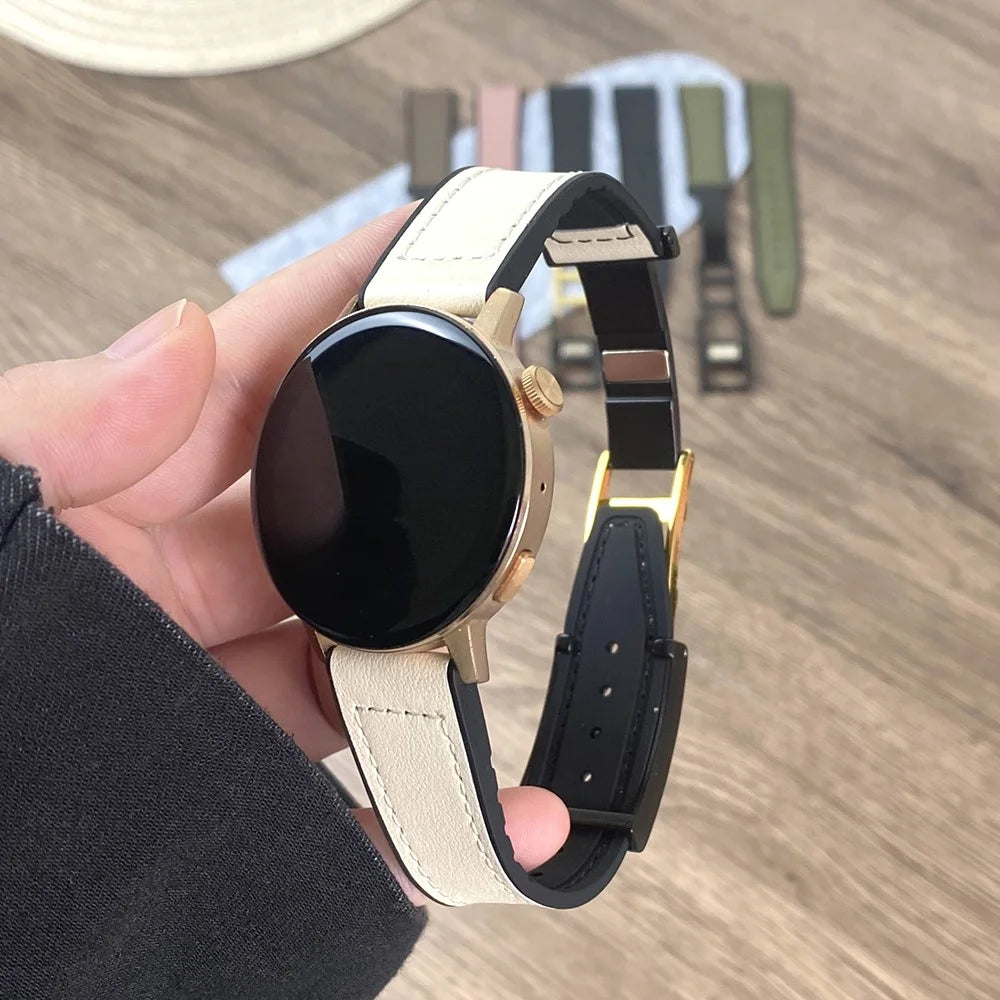 For Huawei Watch 4 / 4 Pro / GT 4 46mm Watch Band 22mm Silicone+Genuine Cow Leather Watch Strap - Green - 7