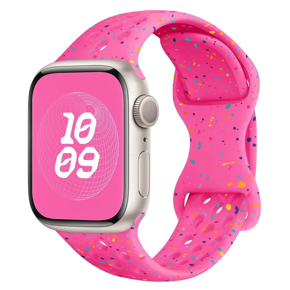 For Apple Watch Ultra 3 2 1 49mm / Series 11 10 46mm / 9 8 7 45mm / SE3 SE2 SE 6 5 4 44mm / 3 2 1 42mm Confetti Decor Silicone Strap - Deep Pink - 2