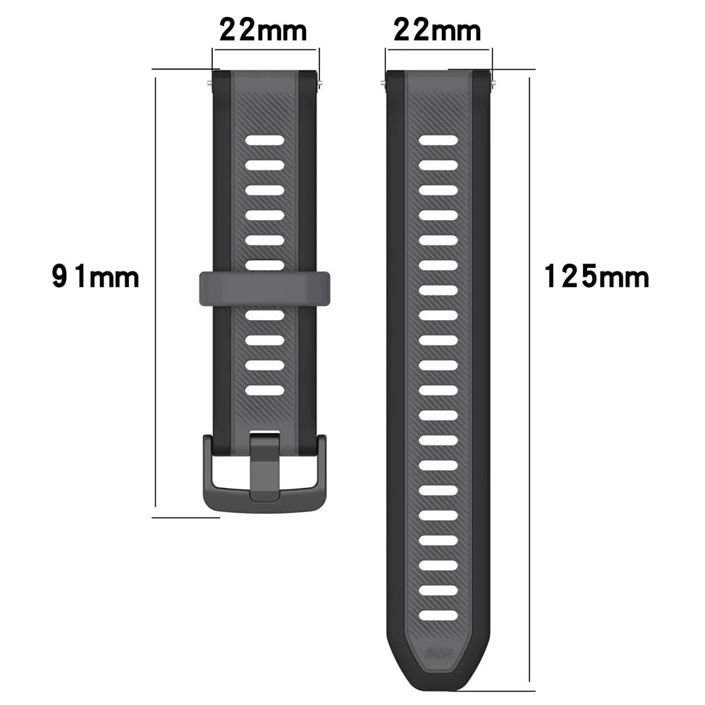 For Huawei Watch GT 4 46mm / Samsung Gear S3 Classic 22mm Wrist Strap Dual-Color Textured Silicone Watchband - Black+Dark Grey - 6
