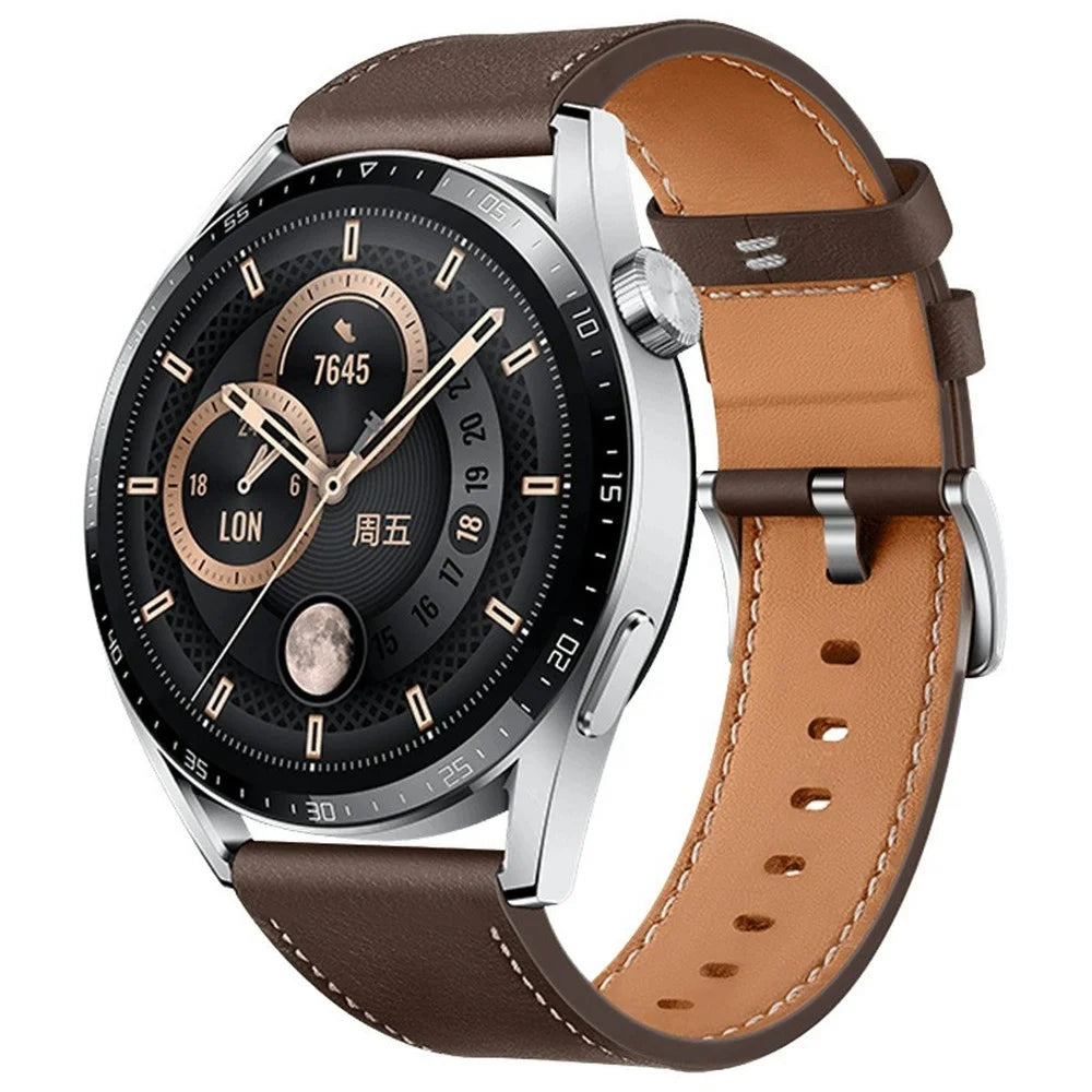 For Huawei Watch GT 4 46mm / Watch 4 / Watch 4 Pro Strap 22mm Genuine Cow Leather Stitching Lines Watch Band - Light Brown - 2