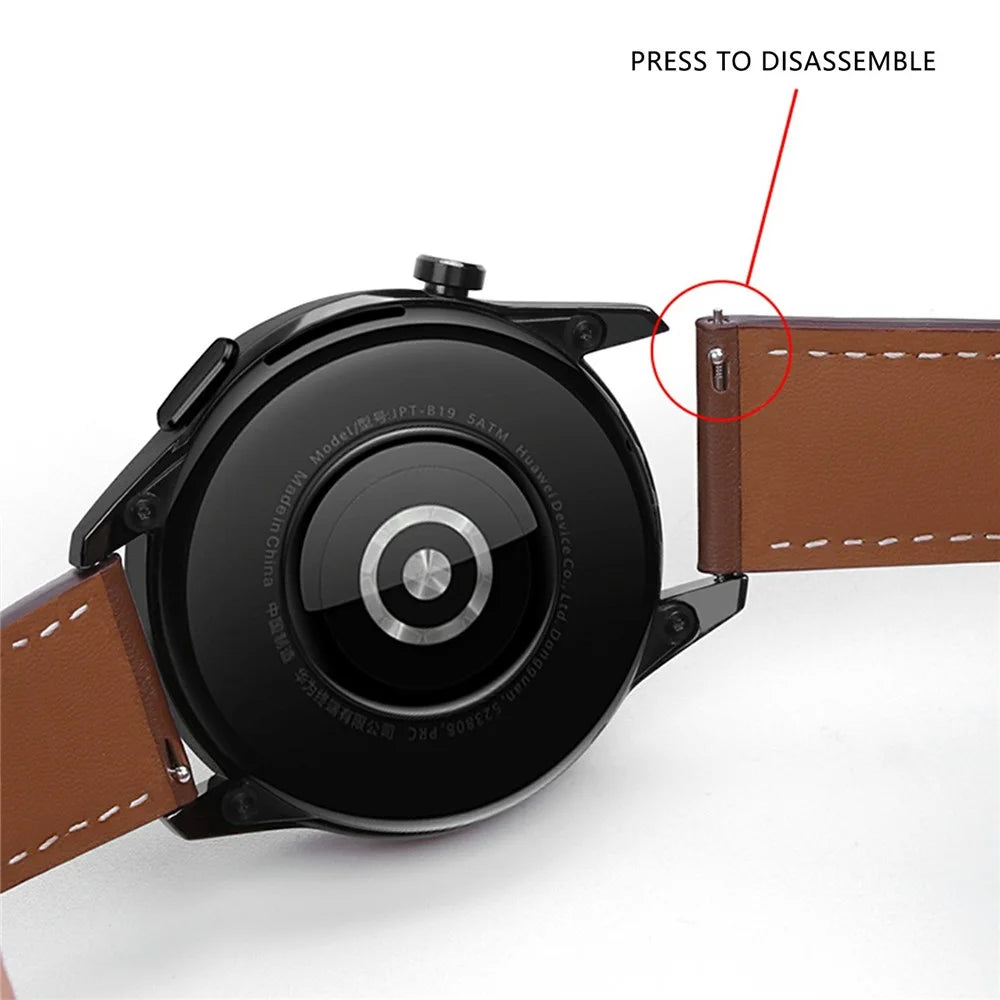 For Huawei Watch GT 4 46mm / Watch 4 / Watch 4 Pro Strap 22mm Genuine Cow Leather Stitching Lines Watch Band - Light Brown - 4