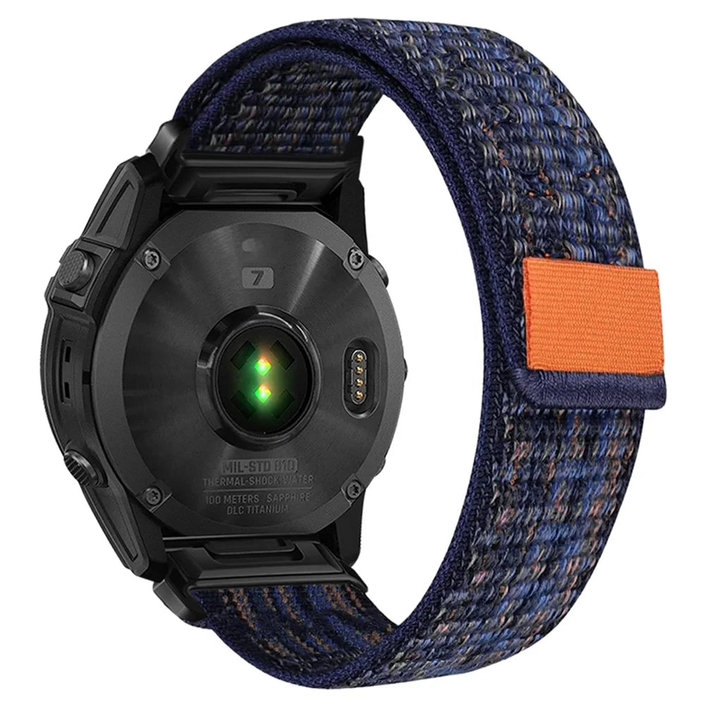 For Garmin Fenix 7 / Forerunner 965 / 955 / 945 / 935 Wrist Band 22mm Nylon Watch Strap - Blue+Orange - 1