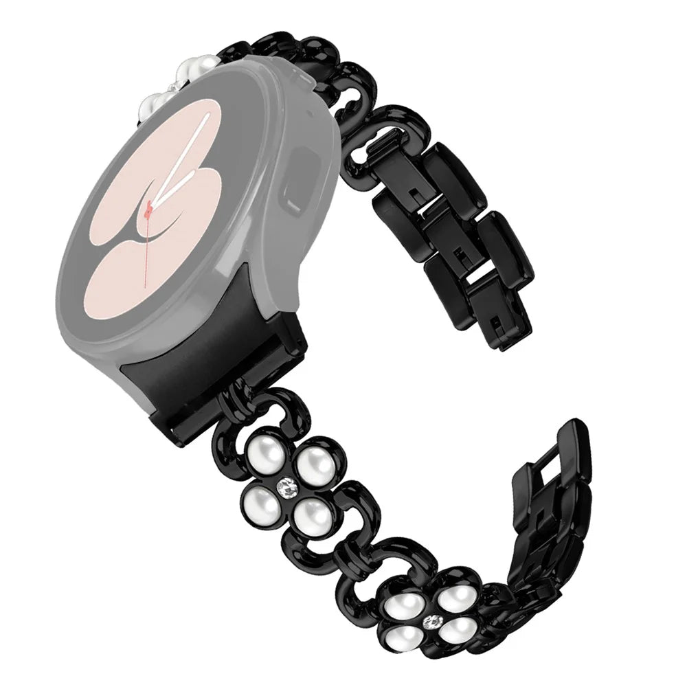 For Samsung Galaxy Watch6 40mm 44mm / Watch6 Classic 43mm 47mm Quick Release Four Leaf Clover Stainless Steel Watch Strap - Black - 1