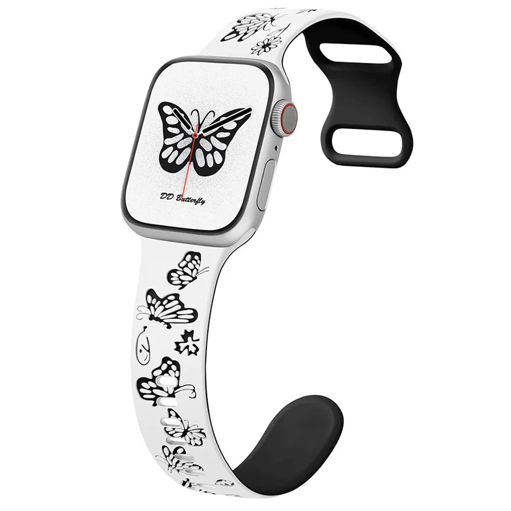 For Apple Watch Series 11 10 42mm / 9 8 7 41mm / SE3 SE2 SE 6 5 4 40mm / 3 2 1 38mm Silicone Strap Dual Color Watchband - White+Black - 2