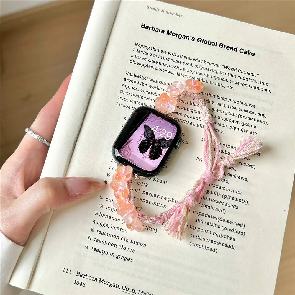 For Apple Watch Ultra 3 2 1 49mm / Series 11 10 46mm / 9 8 7 45mm / SE3 SE2 SE 6 5 4 44mm / 3 2 1 42mm Braided Rope Watch Strap - Pink - 5