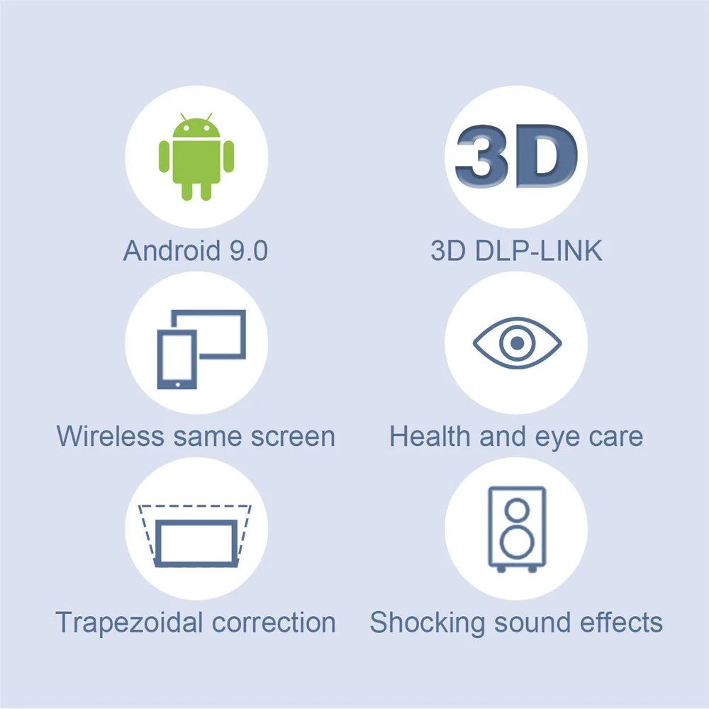 V7 Pro Home Theater Android 9.0 DLP Projector High Definition Projector Support 5G / 2.4G WiFi - US Plug - 5