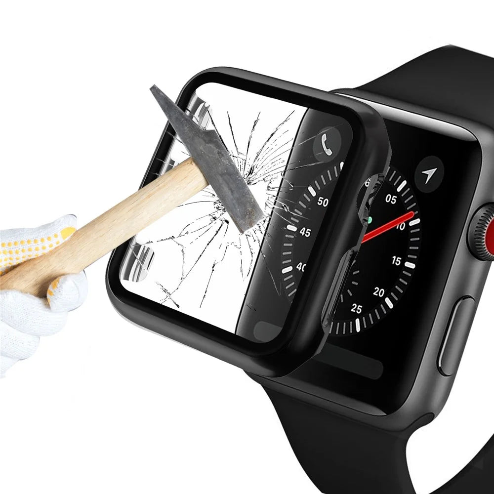 Plating Frame PC + Tempered Glass Watch Shell for Apple Watch SE / SE (2022) / Series 6 / 5 / 4 44mm - Black - 1