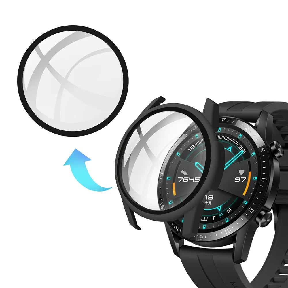 Rubberized PC Frame + Tempered Glass Screen Protector Cover Shell for Huawei Watch GT 2 46mm - Black - 6