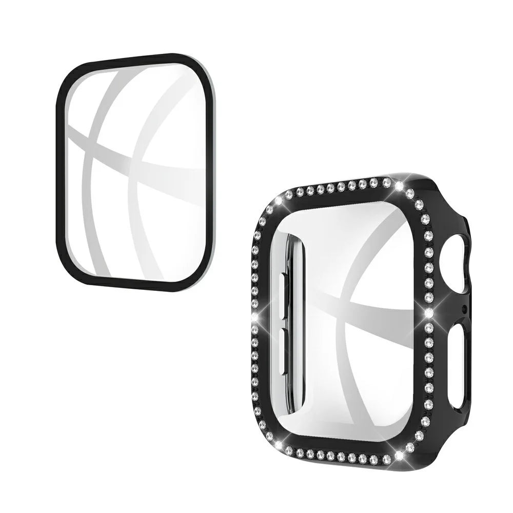 Rhinestone Decor PC Frame Case for Apple Watch Series SE3 / SE2 / SE1 / 6 / 5 / 4 40mm with Tempered Glass Screen Protector - Black - 1