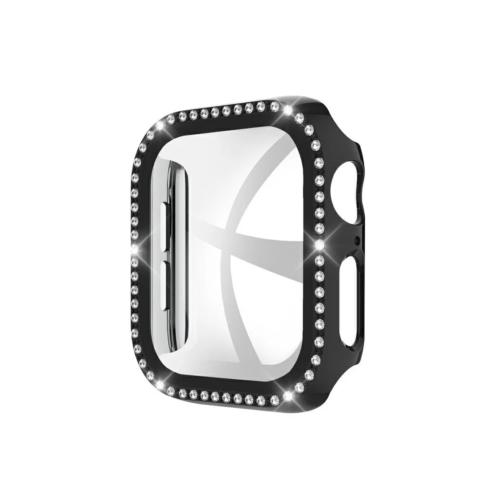 Rhinestone Decor PC Frame Case for Apple Watch Series SE3 / SE2 / SE1 / 6 / 5 / 4 40mm with Tempered Glass Screen Protector - Black - 2