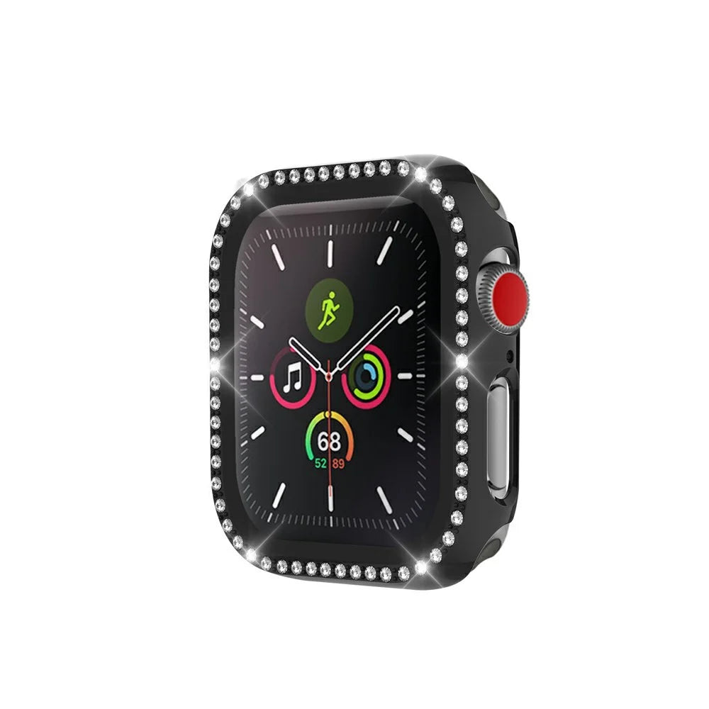 Rhinestone Decor PC Frame Case for Apple Watch Series SE3 / SE2 / SE1 / 6 / 5 / 4 40mm with Tempered Glass Screen Protector - Black - 3
