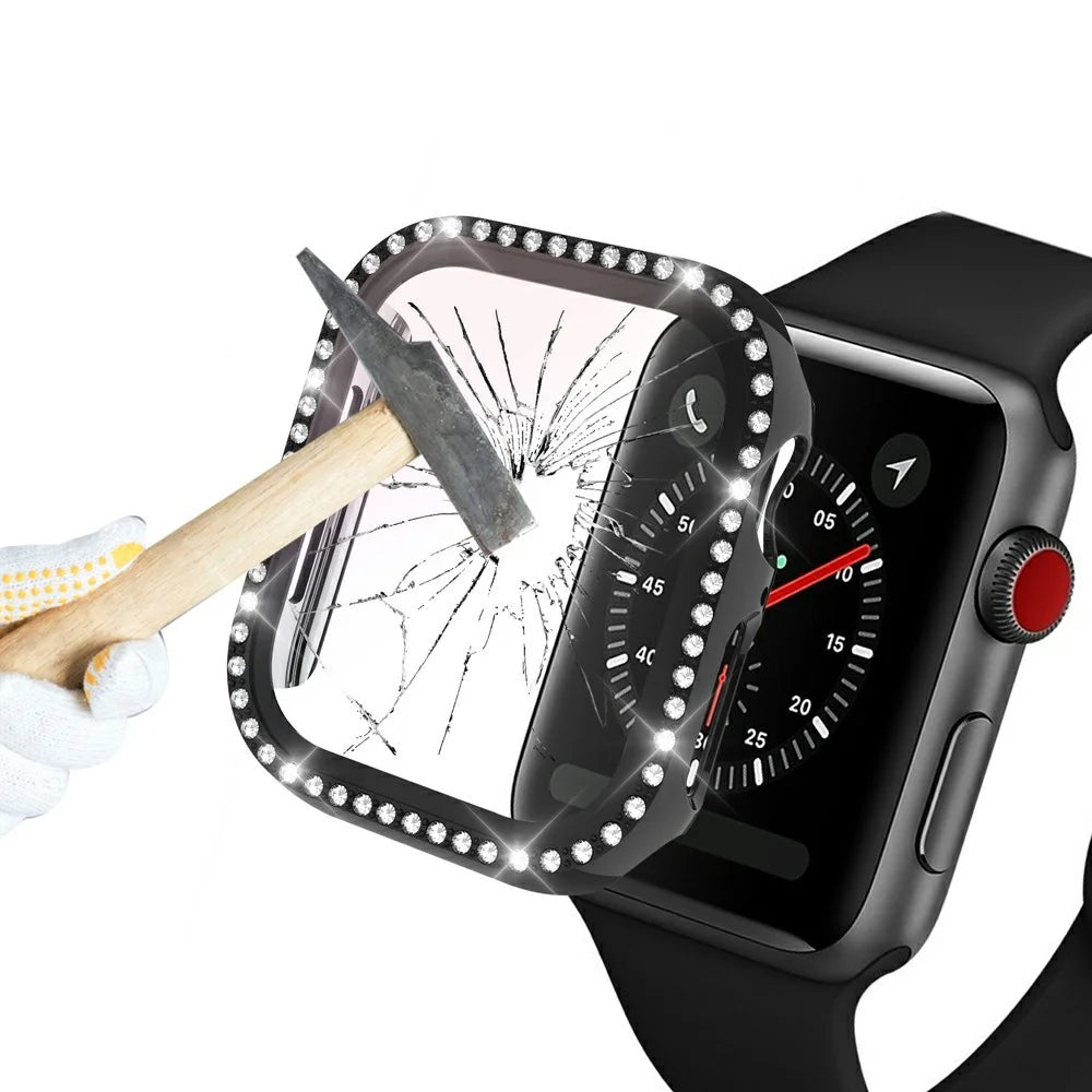 Rhinestone Decor PC Frame Case for Apple Watch Series SE3 / SE2 / SE1 / 6 / 5 / 4 40mm with Tempered Glass Screen Protector - Black - 4