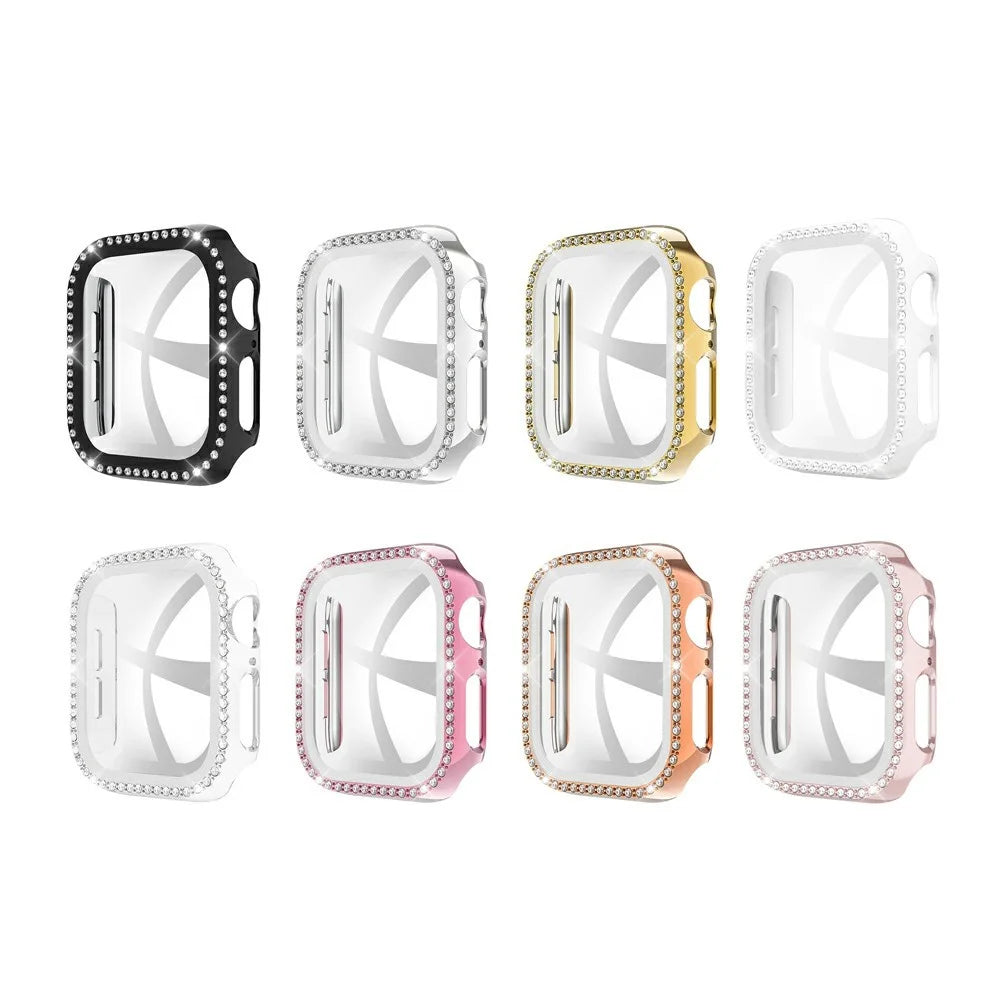 Rhinestone Decor PC Frame Case for Apple Watch Series SE3 / SE2 / SE1 / 6 / 5 / 4 40mm with Tempered Glass Screen Protector - Black - 7