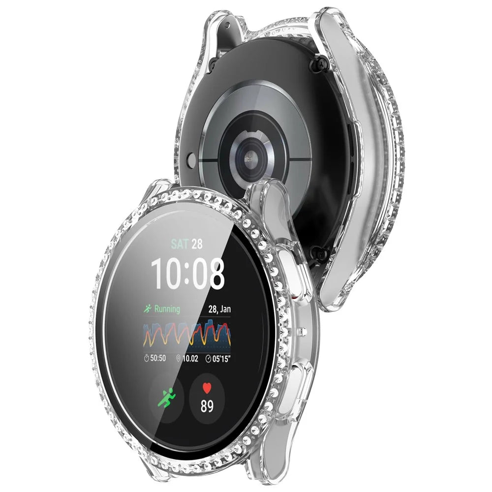 For Samsung Galaxy Watch7 40mm Case Rhinestone Decor Hard PC Watch Cover with Tempered Glass Film - Transparent - 3