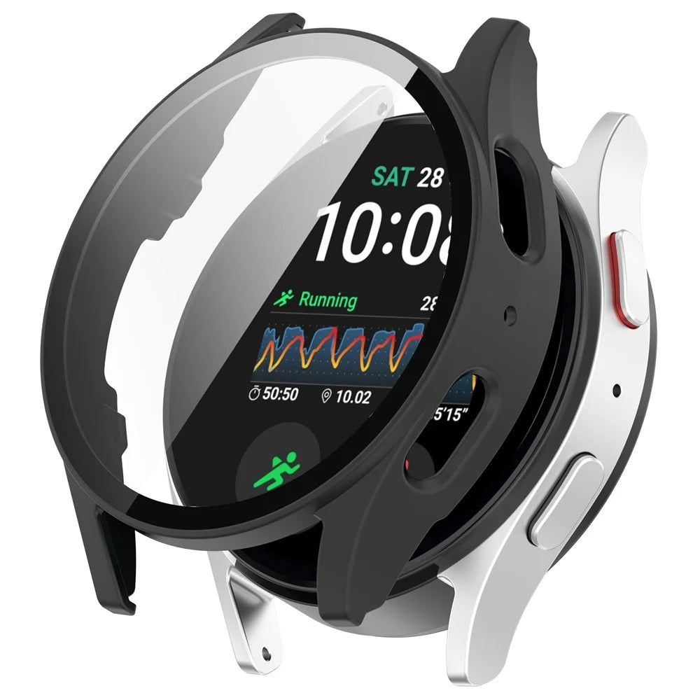 For Samsung Galaxy Watch7 44mm PC Watch Case Anti-Scratch Cover with Tempered Glass Film - Pink - Black - 1