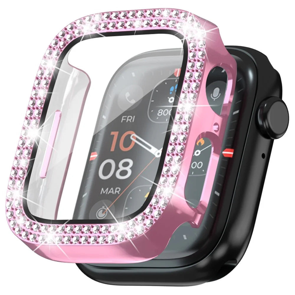 For Apple Watch Series SE3 / SE2 / SE1 / 6 / 5 / 4 40mm Rhinestone Decor Electroplating PC Watch Case with Tempered Glass Film - Pink - 1