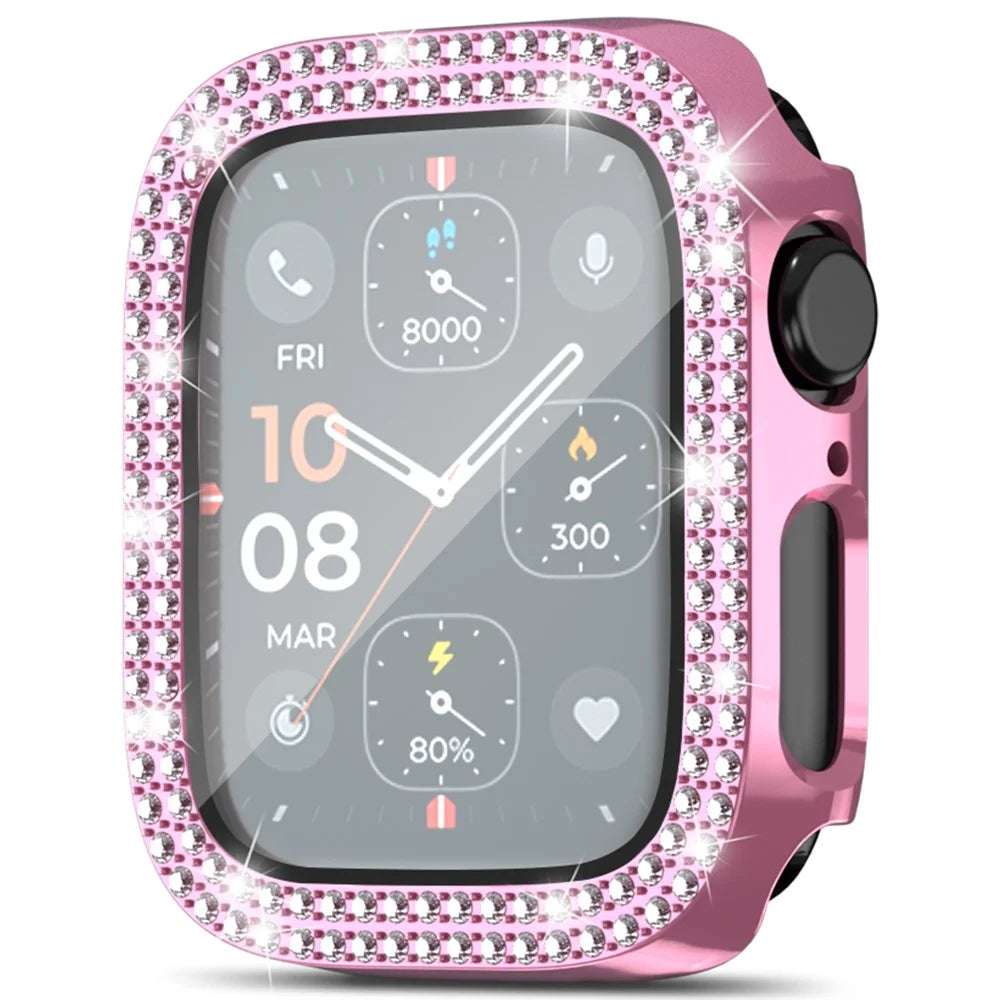 For Apple Watch Series SE3 / SE2 / SE1 / 6 / 5 / 4 40mm Rhinestone Decor Electroplating PC Watch Case with Tempered Glass Film - Pink - 3