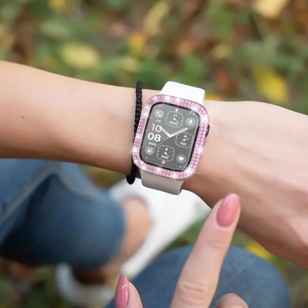 For Apple Watch Series SE3 / SE2 / SE1 / 6 / 5 / 4 40mm Rhinestone Decor Electroplating PC Watch Case with Tempered Glass Film - Pink - 5