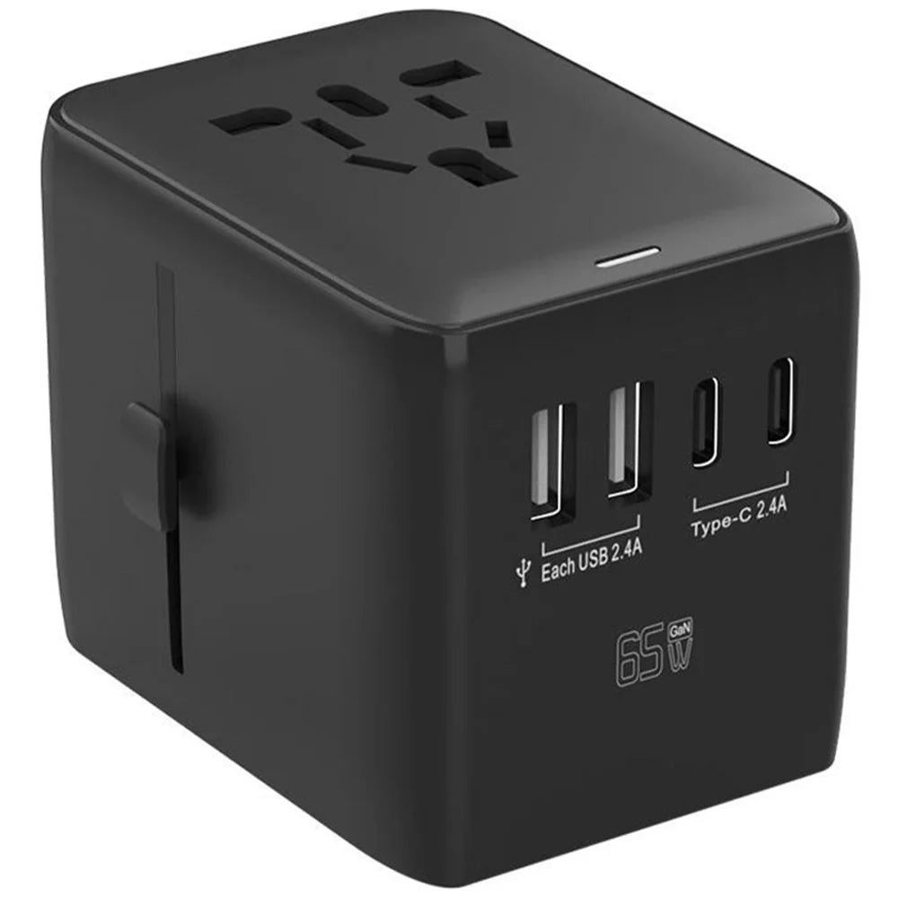 HHT901A Worldwide Travel Charge GaN Adapter Wall Plug PD 65W Fast Charging Plug Converter - Black - 2