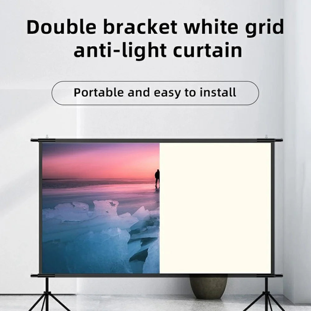 100 Inch Projector Screen 16:9 High Brightness Foldable White Grid Anti Light Curtain with Tripod Kit - 2
