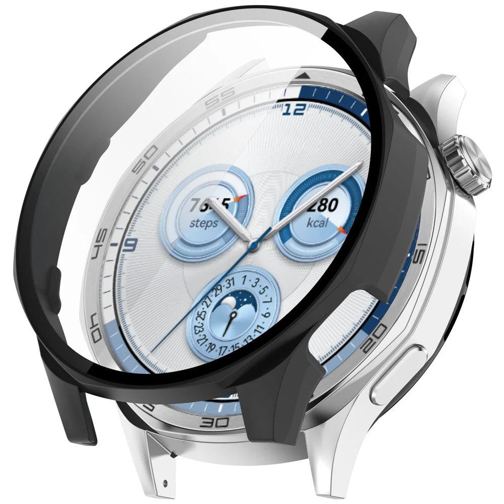 For Huawei Watch GT 5 46mm Matte PC Cover Watch Frame Case with Tempered Glass Screen Film - Black - 1