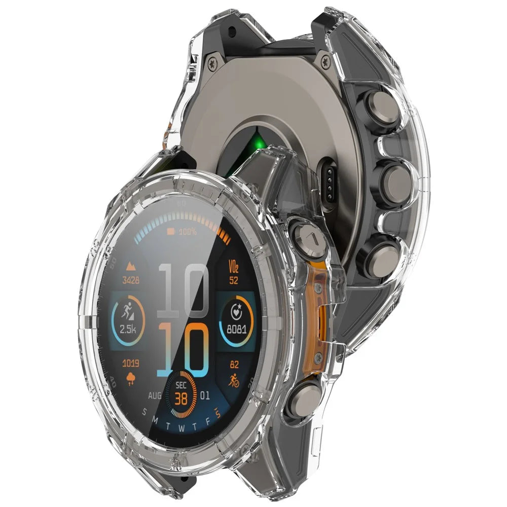 For Garmin Fenix 8 43mm Watch Case PC Frame Cover with Tempered Glass Screen Film - Transparent - 6