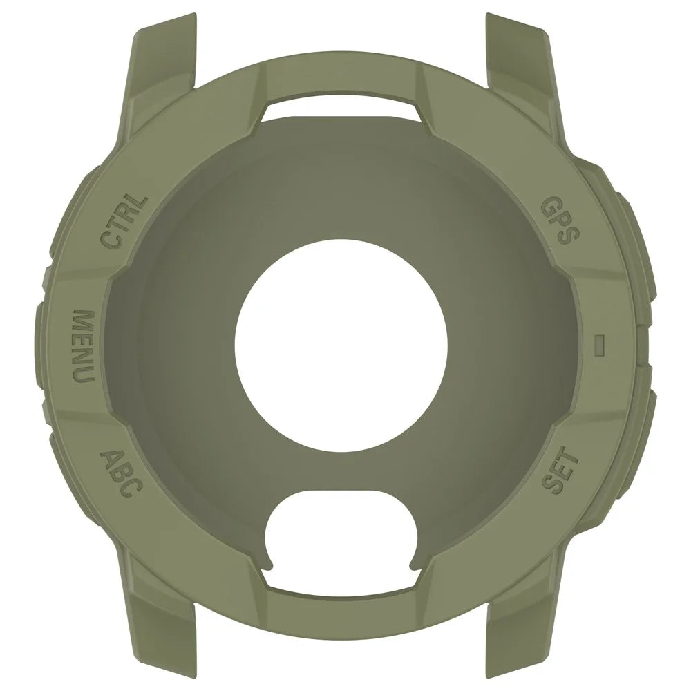 For Garmin Instinct 3 AMOLED 45mm / Instinct 3 Solar 45mm Watch Case Silicone Shockproof Bumper Frame - Army Green - 4