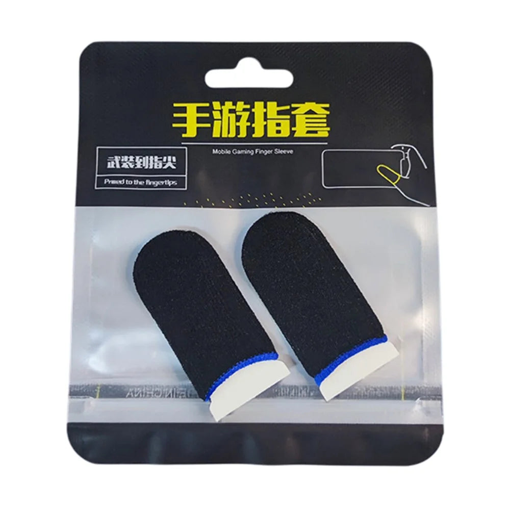 1Pair Gaming Finger Sleeves Anti-Slip Touchscreen Sweat-Resistant Ultra-Thin Carbon Fiber Finger Cover (24 Needles) - Black / Blue - 1