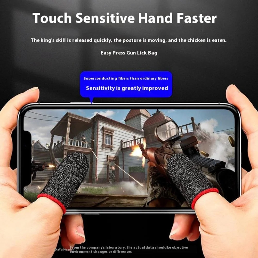 1Pair Gaming Finger Sleeves Anti-Slip Touchscreen Sweat-Resistant Ultra-Thin Carbon Fiber Finger Cover (24 Needles) - Black / Blue - 3
