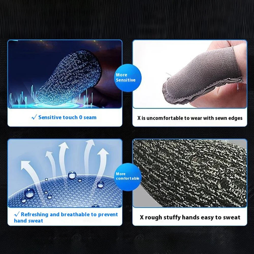 1Pair Gaming Finger Sleeves Anti-Slip Touchscreen Sweat-Resistant Ultra-Thin Carbon Fiber Finger Cover (24 Needles) - Black / Blue - 7