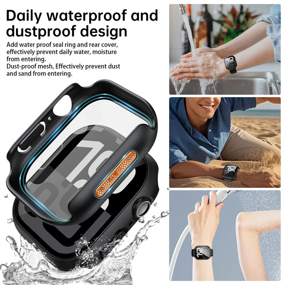 Watch Case for Apple Watch SE3 / SE2 / SE1 / 6 / 5 / 4 40mm Waterproof Dustproof PC Frame with Tempered Glass Film - Black - 5